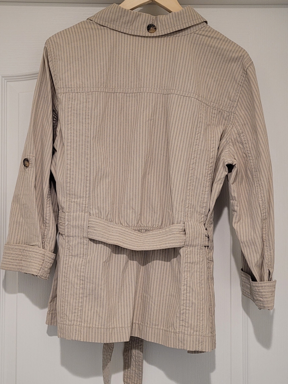 Liz Claiborne Beige Striped Tie-Waist Trench Jacket XL - Picture 2 of 5